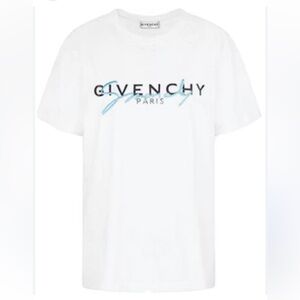 Givenchy White and Blue Logo T-Shirt